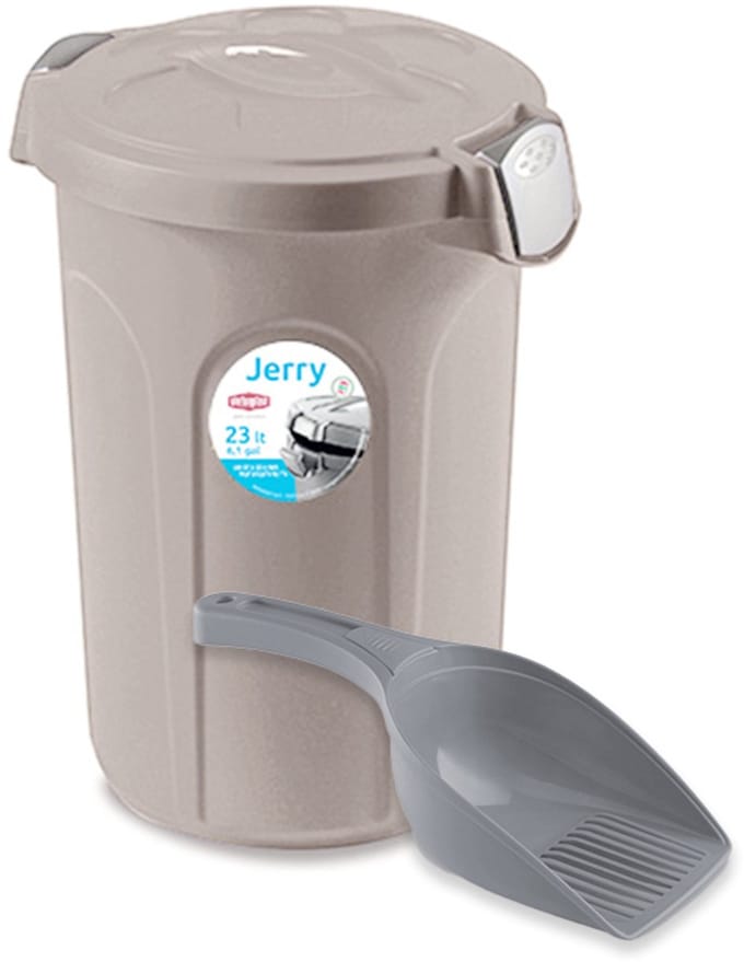 Ton met deksel 'Jerry' - 23 liter - Voerton - Bewaarton - Voercontainer - Inclusief schepje - Taupe