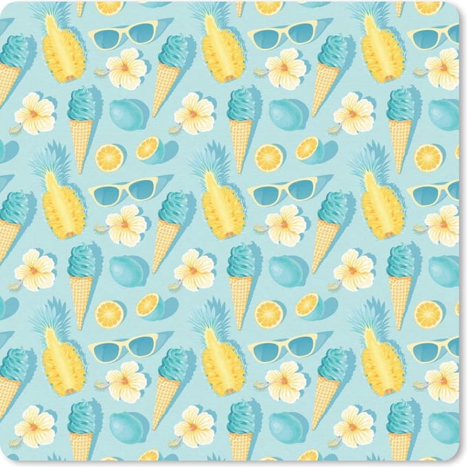 Muismat 20x20 cm - Mousepad Zomer - Elementen - Blauw - Patroon - Muismatten