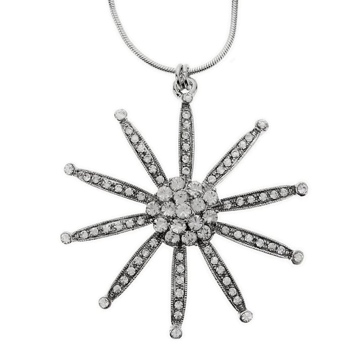 Behave® Ketting zilverkleur met stenen bloem hanger 40,5 cm