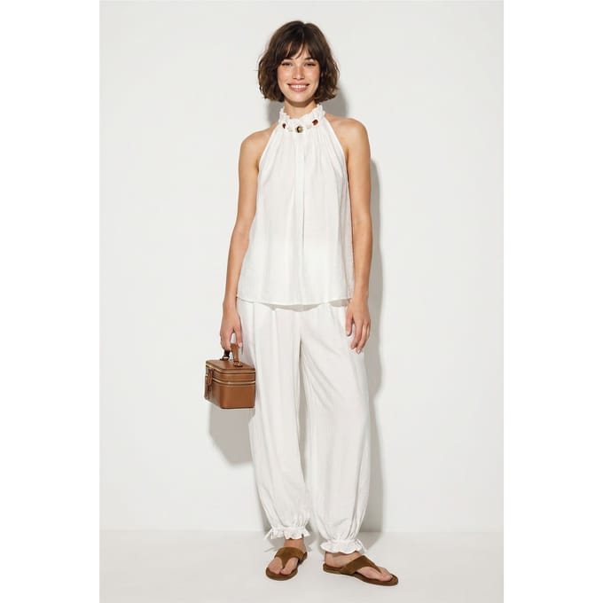 Halter Blouse en Hoge Taille Broek Set