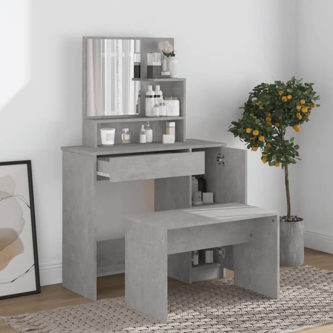 vidaXL - Kaptafel - met - spiegel - 86,5x35x136 - cm - betongrijs