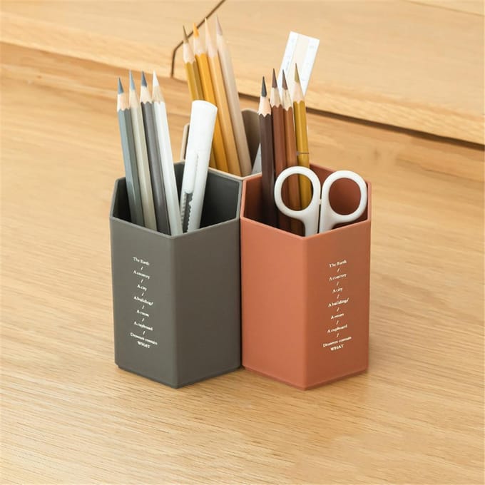 Porte-stylo au Design Hexagonal créatif, grande capacité, Pot à crayons, brosse, conteneur de rangement, boîte en plastique, organisateur de papeterie de bureau gray