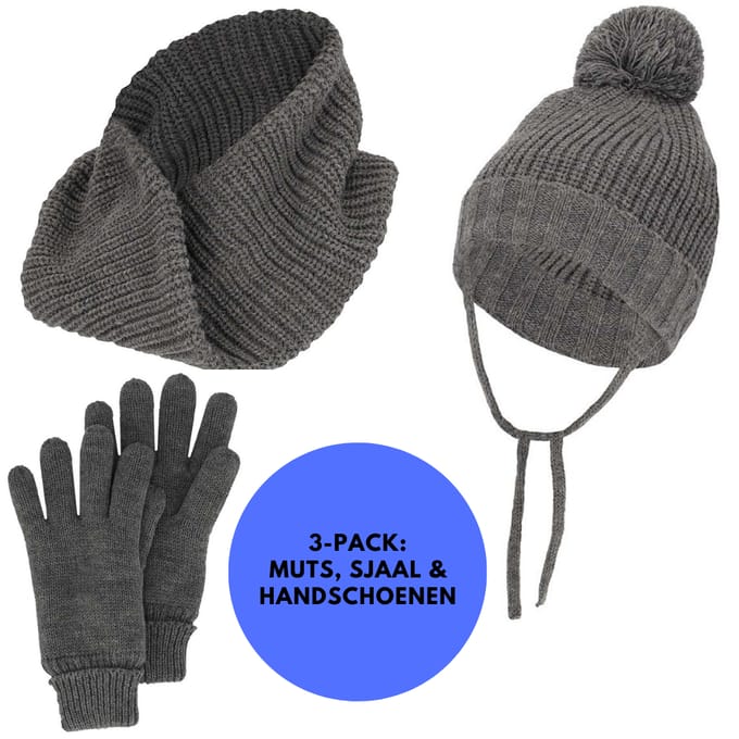 Winterset Jongens - Handschoenen/Sjaal/Muts - Effen - 4 t/m 8 jaar - Grijs