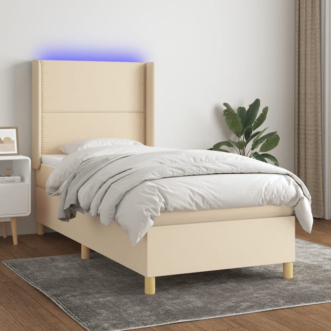 vidaXL - Boxspring - met - matras - en - LED - stof - crèmekleurig - 100x200 - cm