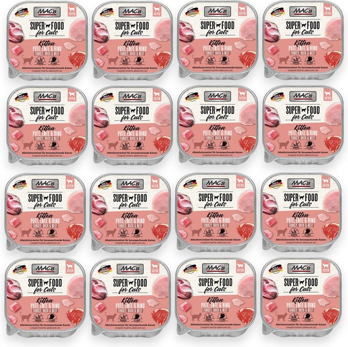 Mac’s Kittenvoer kuipje 97% vlees - Kalkoen, eend en rund 16 x 100g
