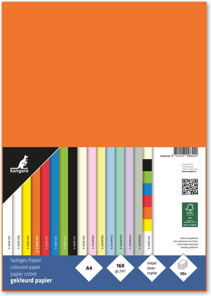 Kangaro papier - A4 - 160 gram FSC - pak 50 vel - oranje