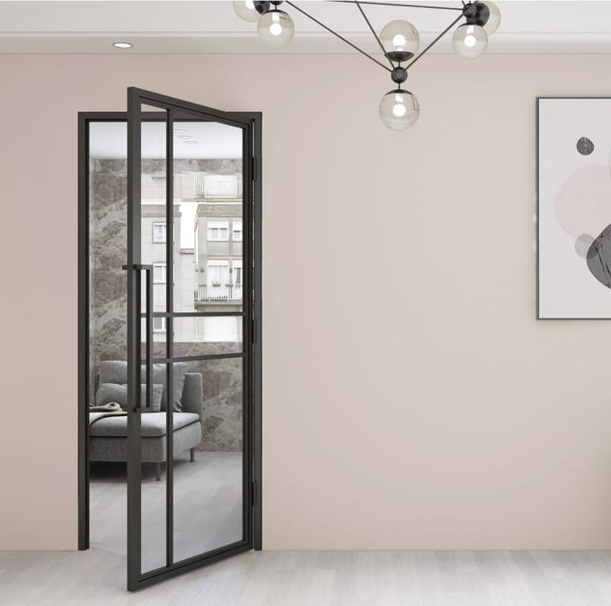 Stalen Scharnierdeur 6-vlaks Helder Glas – Rechts – 2015 x 830 mm