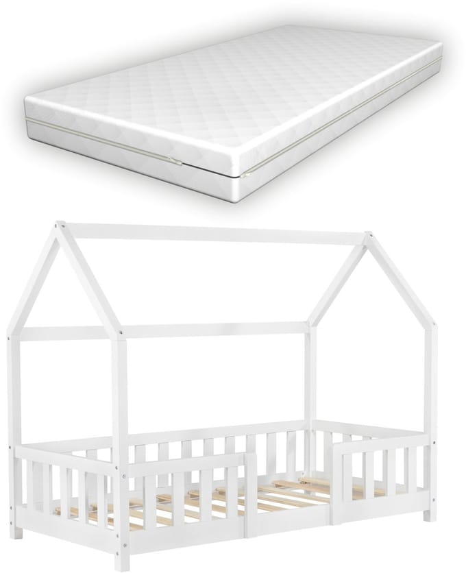 Kinderbed Sisimiut met uitvalbeveiliging en matras 70x140 wit