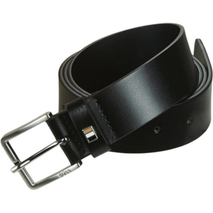 BOSS Leren Riem Ther-Flag-E Sz35 Leather Belt W100 Black Zwart