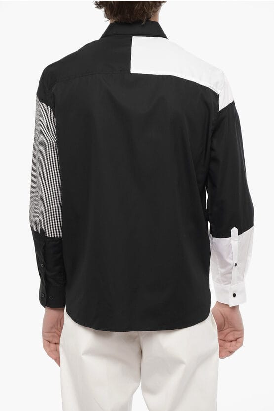 Patchwork katoenen shirt in zwart en wit