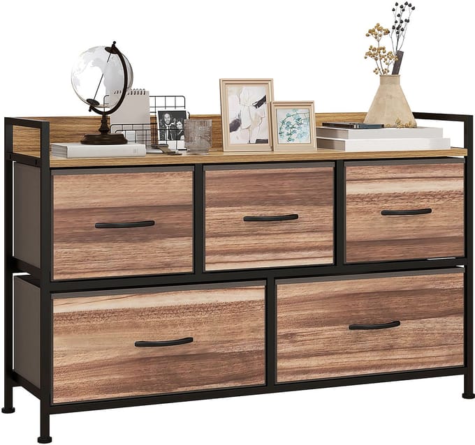 HOMCOM Stoffen Commode - Vliesstof (100% polyester) - 98x29x63cm - Eiken