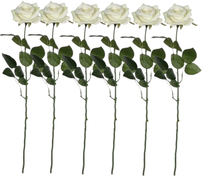 Mica decorations kunstroos kunstbloemen - 6x - creme wit - 66 cm - boeketten - rozen