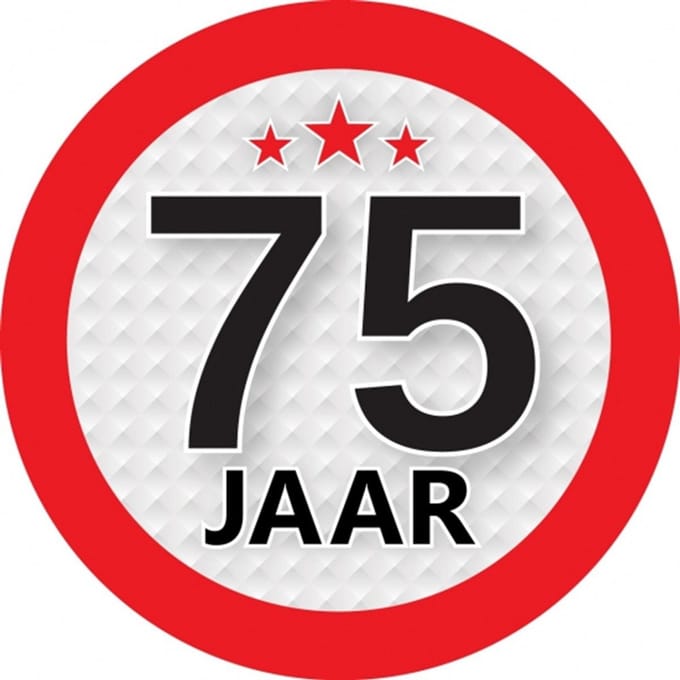 75 jaar leeftijd sticker - rond - Dia 9 cm - 75 jaar verjaardag - jubileum - leeftijd versiering