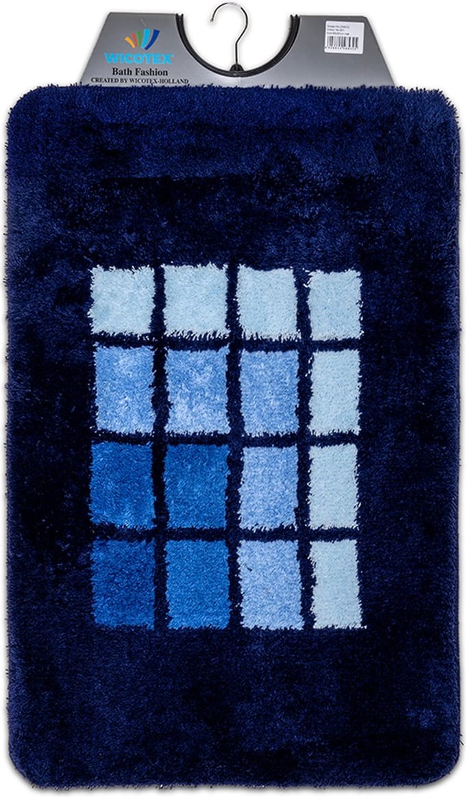 Wicotex - Badmat Blauw geblokt - Badmat - Antislip onderkant - Afmeting 60x90cm