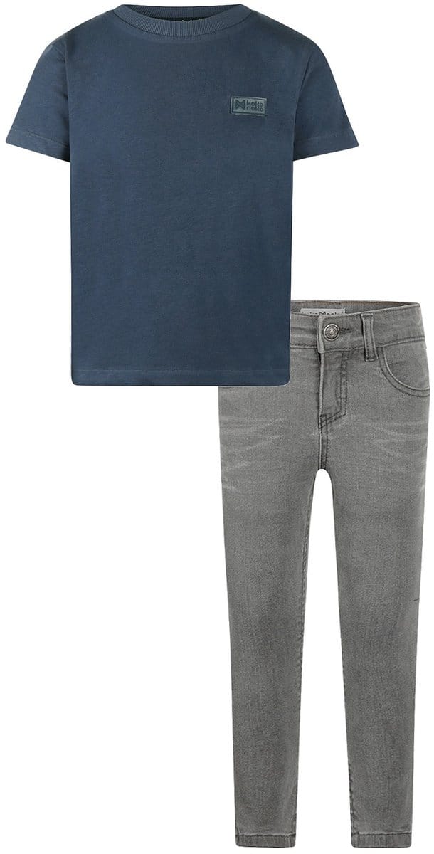 Koko Noko - Kledingset - Basic Collection - Bio Cotton - Dark grey jeans - Shirt korte mouw Navy - Maat 110