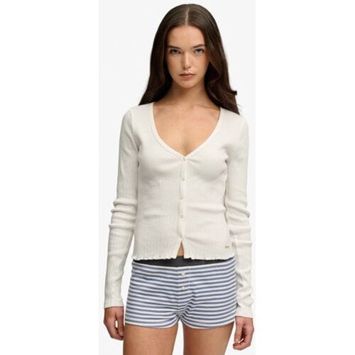 Superdry Essential top met Knopen en Lange Mouwen Wit Grootte: 40