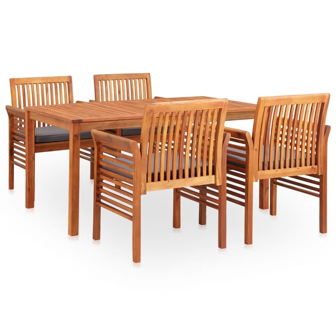 vidaXL - 5-delige - Tuinset - met - kussens - massief - acaciahout