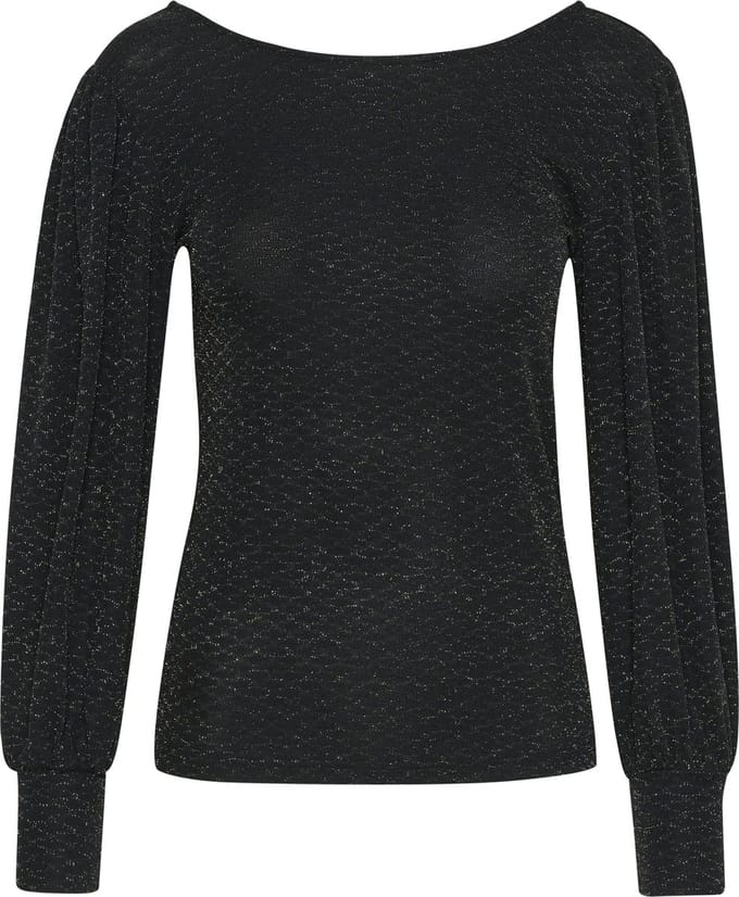Kaffe KAellie LS Jersey Dames Blouse -Black_Silver Glitter