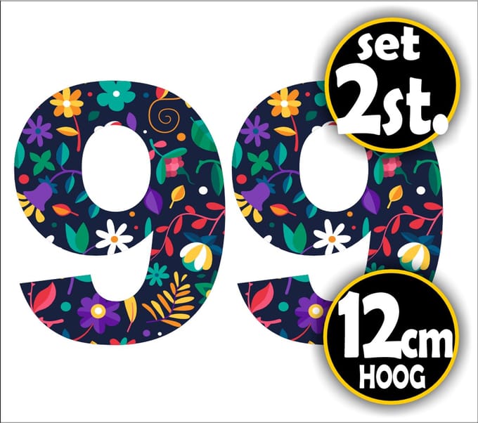 Jerma-Plakcijfer 9-Bloemen print-Vinyl stickersset-2 stuks