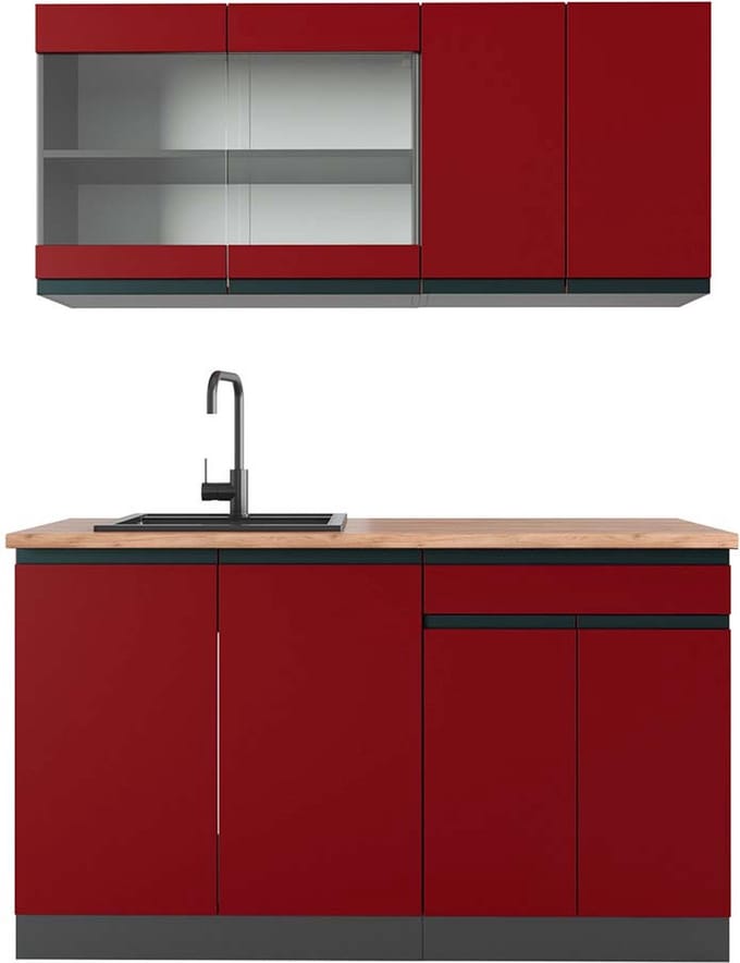 Vicco R-Line Eenpersoonskeuken – 140 cm, WB Eik Rood/antraciet