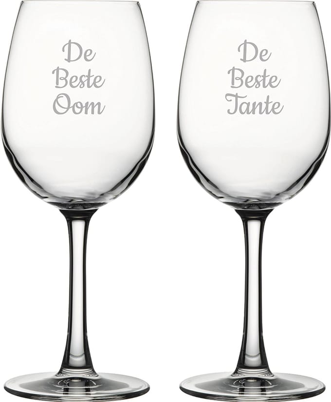 Gegraveerde witte wijnglas 36cl De Beste Tante-De Beste Oom