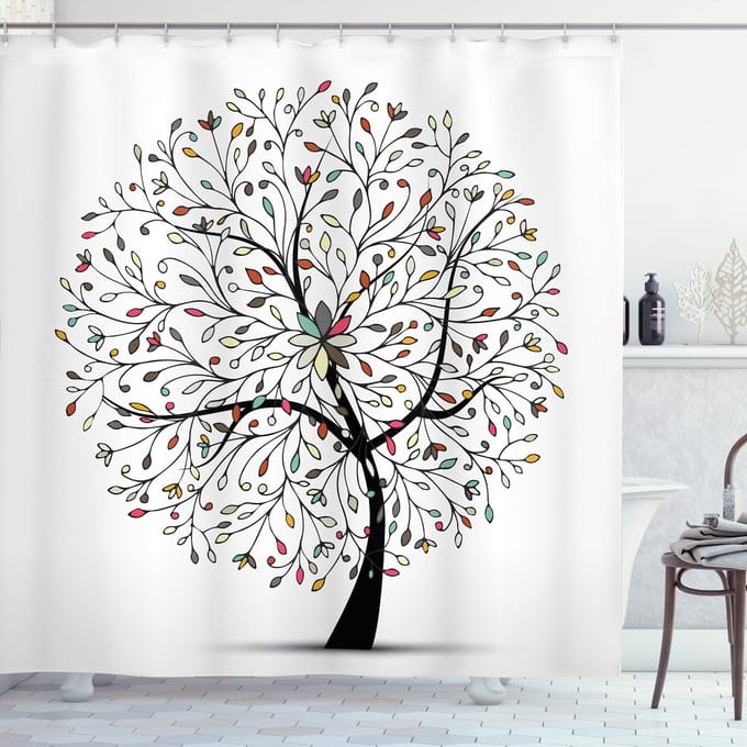 ABAKUHAUS Douchegordijn – 175x240 cm – Polyester – Wit/Multicolor