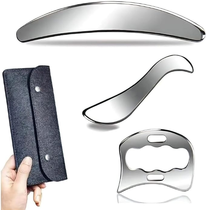 Three-in-one RVS Schraper - Fysiotherapie Massage Tool - Spierontspanning - Leder Rand - IASTM Technique