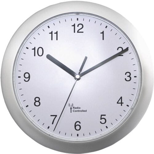 EUROTIME 56787 Wandklok Zendergestuurd 25 cm x 25 cm x 25 cm x 38 mm Zilver Groot display