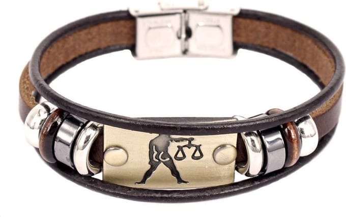 Montebello Armband Weegschaal - Leer - Messing - Staal - Horoscoop - 19cm