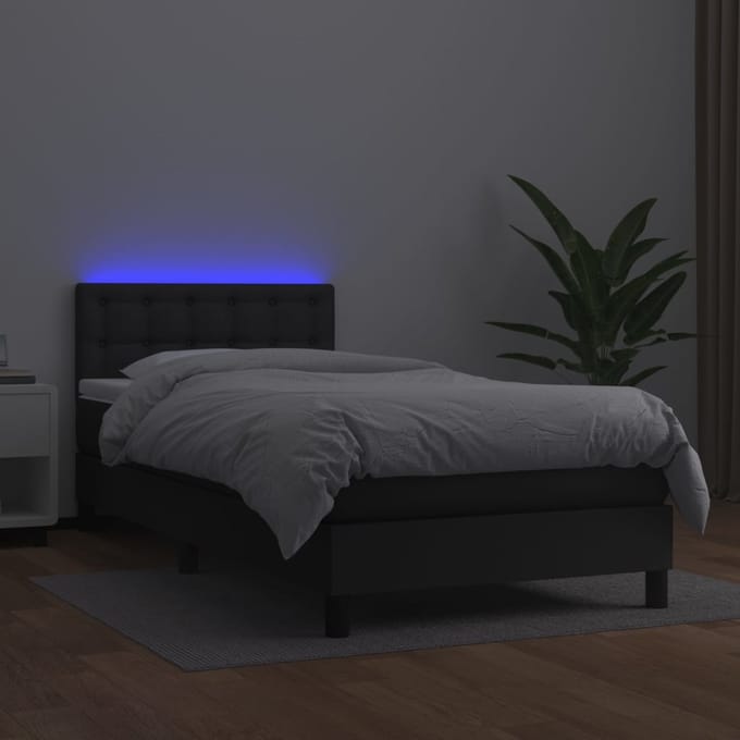 vidaXL - Boxspring - met - matras - en - LED - kunstleer - zwart - 80x200 - cm