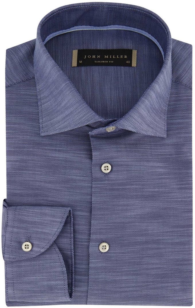 John Miller business overhemd normale fit blauw gemêleerd