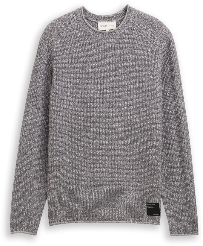 Tom Tailor Denim - Gebreide trui in gemêleerde look - Maat M - grey white mouline