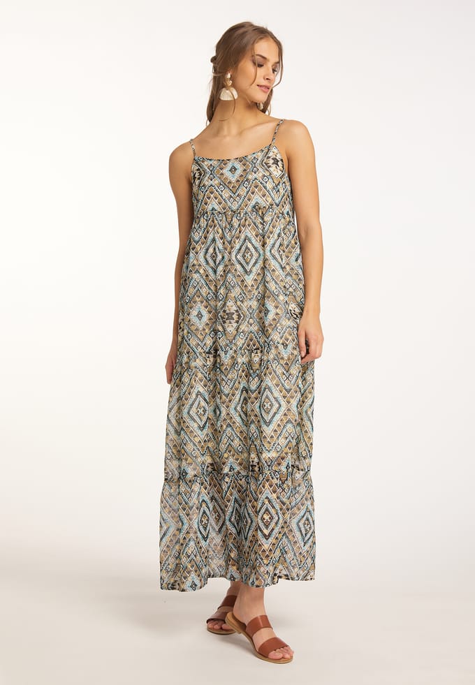 IZIA Maxi-jurk met spaghettibandjes Dames Blauw Goud