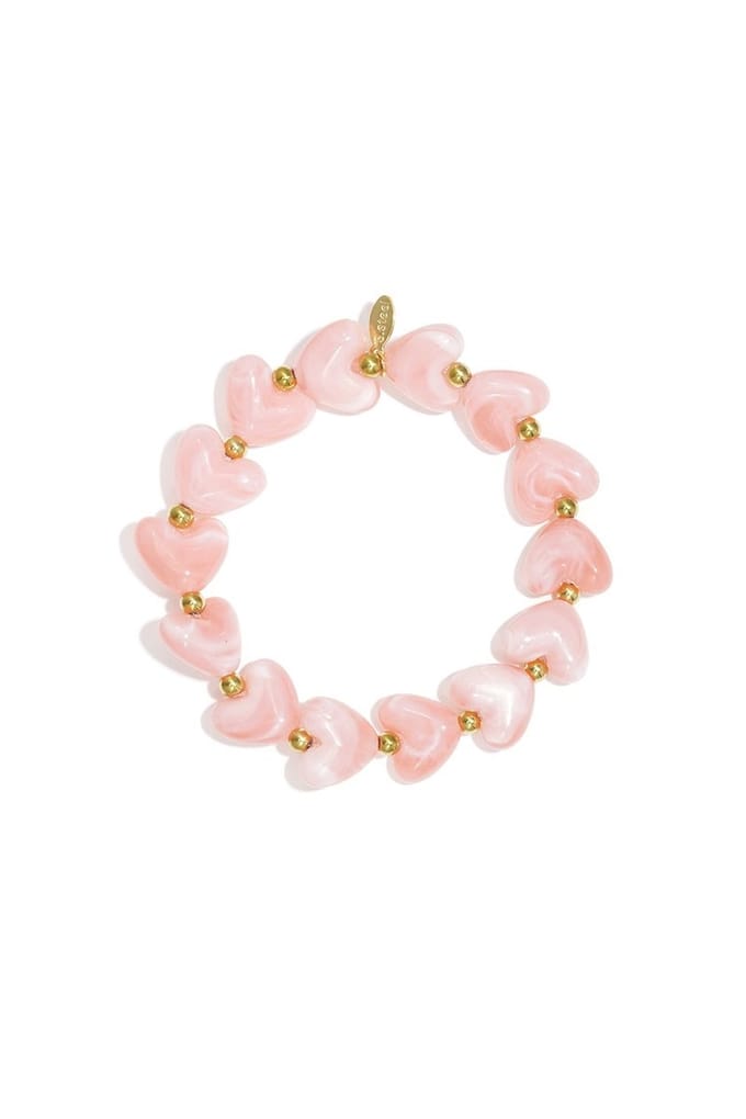 Lichtroze armband met hartjes – goudkleurige details – elastisch