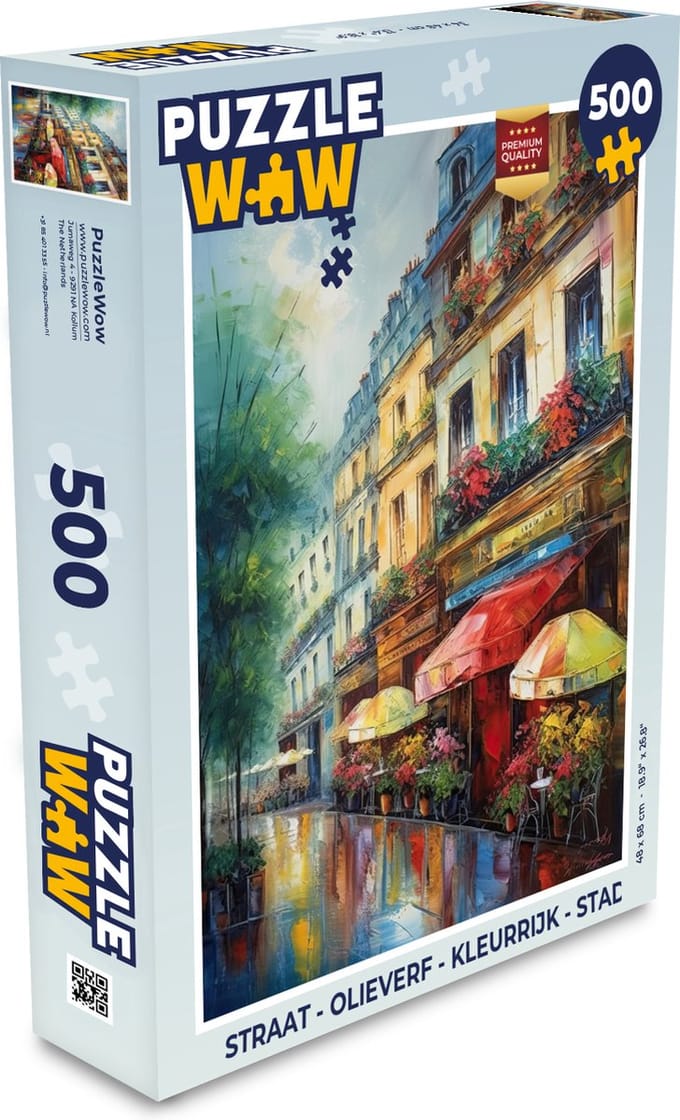 Puzzel Straat - Olieverf - Kleurrijk - Stad - Legpuzzel - Puzzel 500 stukjes