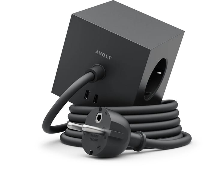 Avolt Square 1 | Design Stekkerdoos met USB-C & 3 Meter Kabel - Stockholm black