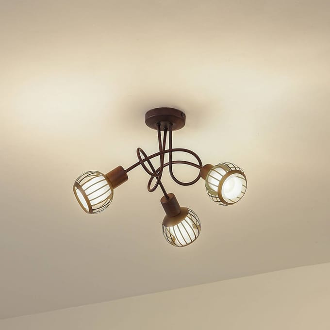 Lindby - plafondlamp - 3lichts - Ijzer, plastic - H: 28.5 cm - E14 - roestkleurig