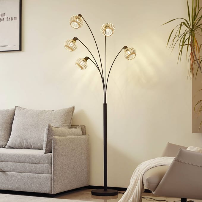 Lindby vloerlamp Lielle, natuurlijk bamboe, 5-lamps, 190 cm