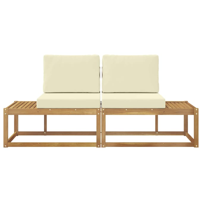 vidaXL - Buiten - eindsofa - met - kussen - 2 - Stuk - Wit - Massief - Acacia - Hout