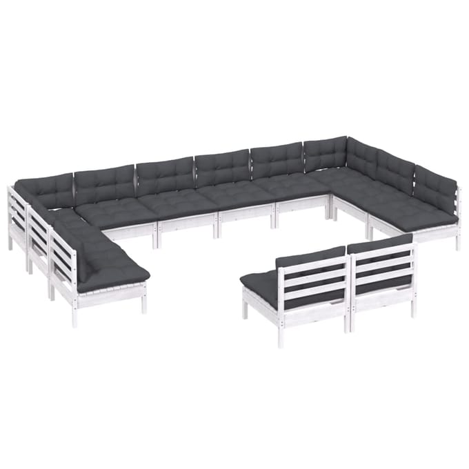vidaXL - 12-delige - Loungeset - met - kussens - massief - grenenhout - wit