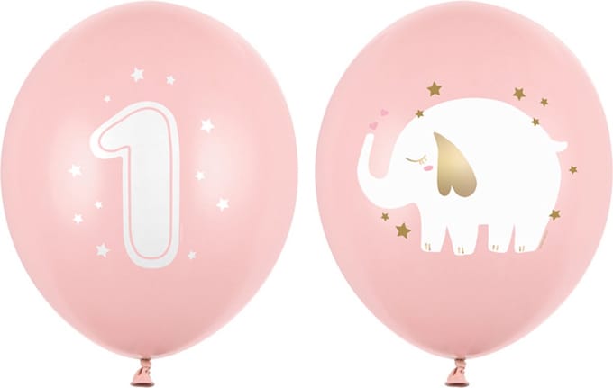 Partydeco - Partydeco ballonnen - 1 jaar pastel roze (50 stuks)