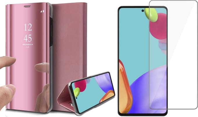 Hoesje geschikt voor Samsung Galaxy A52s en Screenprotector - Spiegel Book Case - Roze