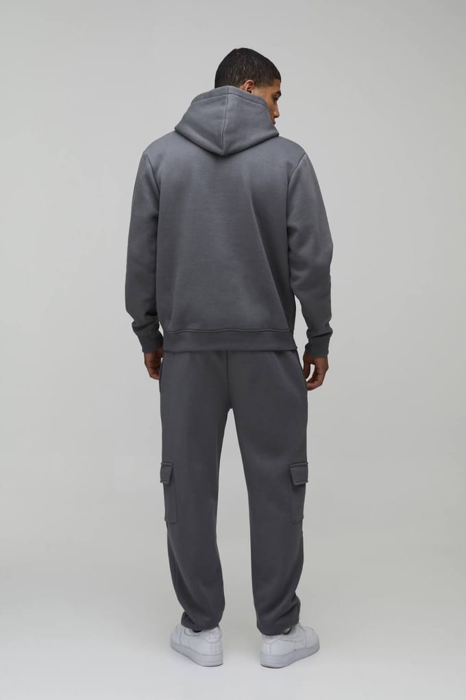 Regular Fit Heren Trainingspak Met Capuchon En Cargo-zakken | Charcoal | Size Medium