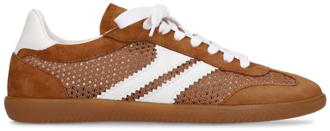 Manfield - Dames - Cognac suède sneakers met mesh details - Maat 40