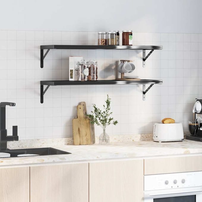 vidaXL - Wandschappen - 2 - st - 100x30 - cm - roestvrijstaal - zwart