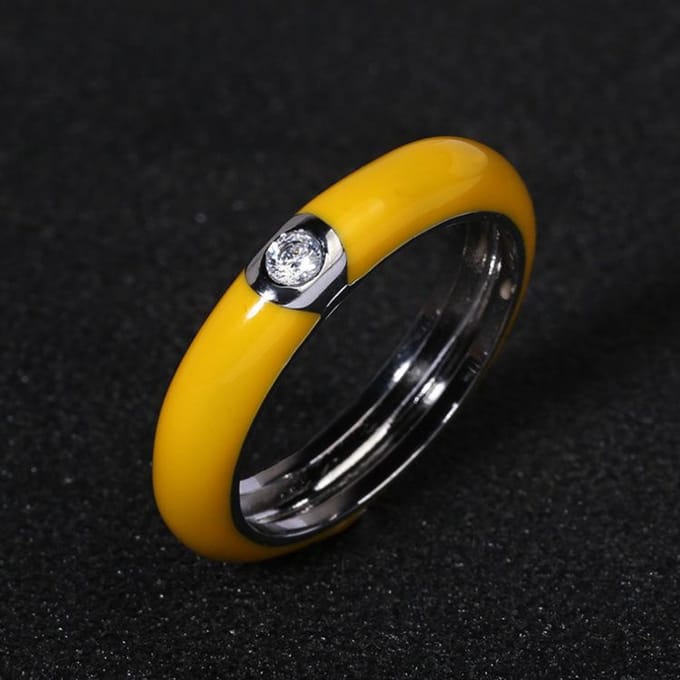 Bague Créative pour Femmes Européenne et Américaine Rétro Émail Coloré Bague Plaqué Or Minimaliste No. 9 yellow