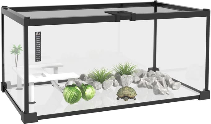 PawHut Schildpaddentank - Glas - 50x30x25cm - Zwart