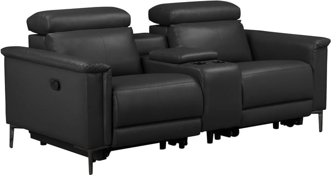 Lund-Dubbele relaxfauteuil met handmatige functie in leerPU zwart