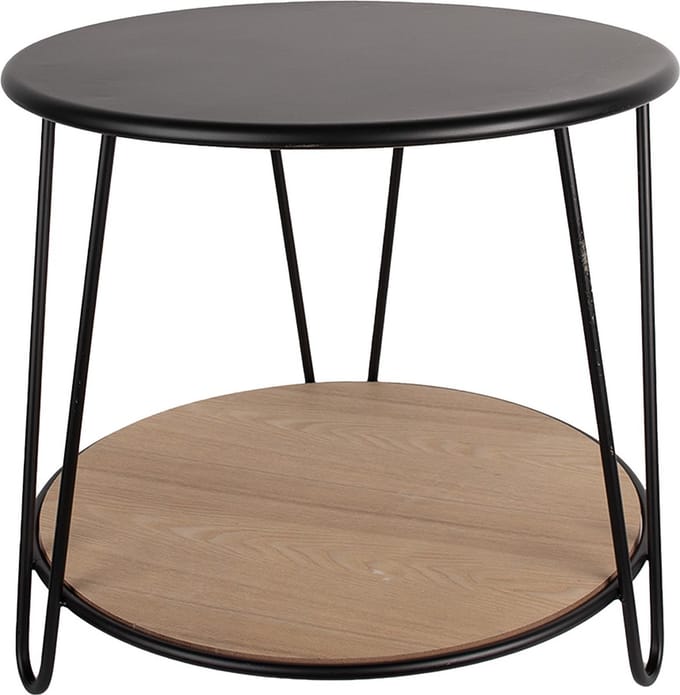 Clayre & Eef Bijzettafel Ø 50x45 cm Zwart Ijzer Hout Rond