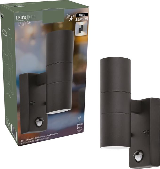 LED's Light RVS LED Buitenlamp met Bewegingssensor - 2 lichts up & down - IP44 - Zwart